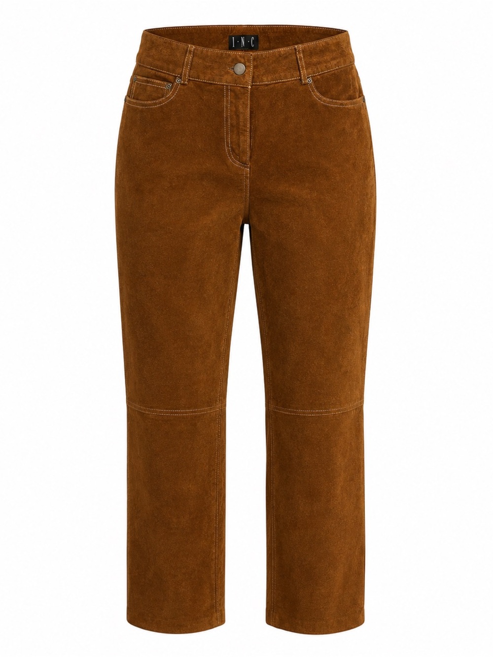 INC International Concepts Suede Crop Bootcut Pants in Chestnut Brown